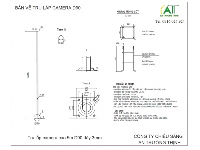 Bản Vẽ Trụ Thép Lắp Camera Cao 5m Mạ Nhúng Kẽm Nóng