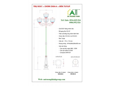 Cột Đèn Công Viên Đế Banian Lắp Đèn Tuylip