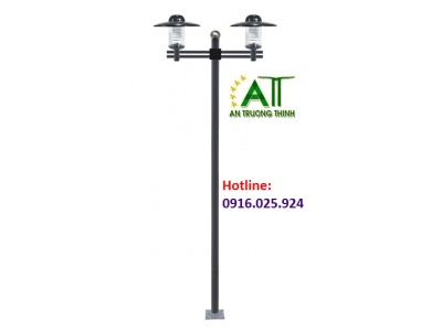 Cột Đèn Sân Vườn Thân Thép Cầu Trang Trí 2 Bóng