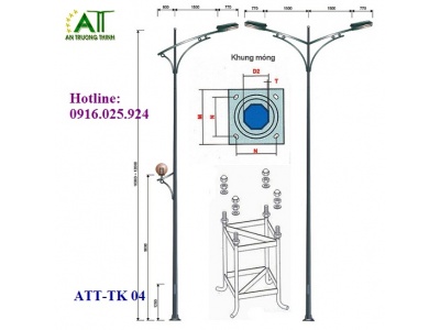 Cột Đèn Chiếu Sáng Mạ Kẽm ATT-10m