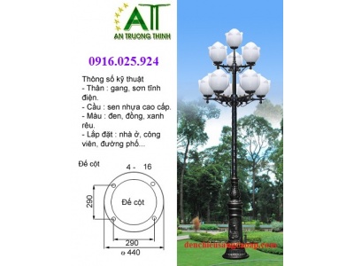 Trụ Đèn Đế Gang Chiếu Sáng Công Viên Đô Thị 10 Bóng