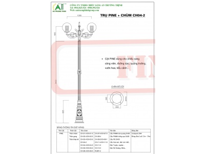 Trụ Đèn Sân Vườn Công Viên ATT-PINE-CH04