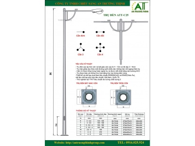Trụ Đèn Chiếu Sáng Đường Phố Cao Áp ATT - C25