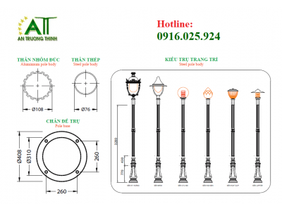 An Trường Thịnh Trụ Đèn Trang Trí Đế Gang DC06 1 Đèn
