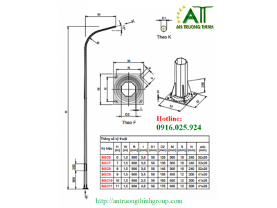 Trụ Đèn Cao Áp Bát Giác Liền Cần Đơn