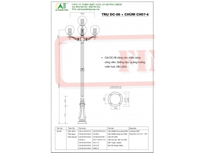Cột Đèn Chiếu Sáng Sân Vườn Công Viên ATT-DC06-CH07