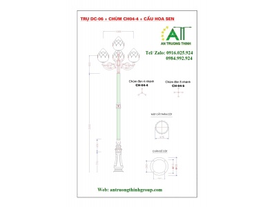 An Trường Thịnh - Cột Sân Vườn Đế Nhôm DC06 Lắp Đèn Hoa Sen