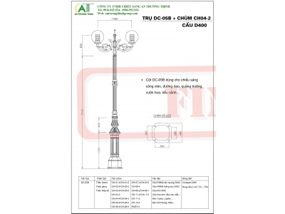 Trụ Đèn Sân Vườn Công Viên ATT-DC05B-CH04