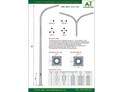 Trụ Đèn Cao Áp Côn Liền Cần Đơn 6m 7m 8m 9m 10m 11m 12m ATT-C06